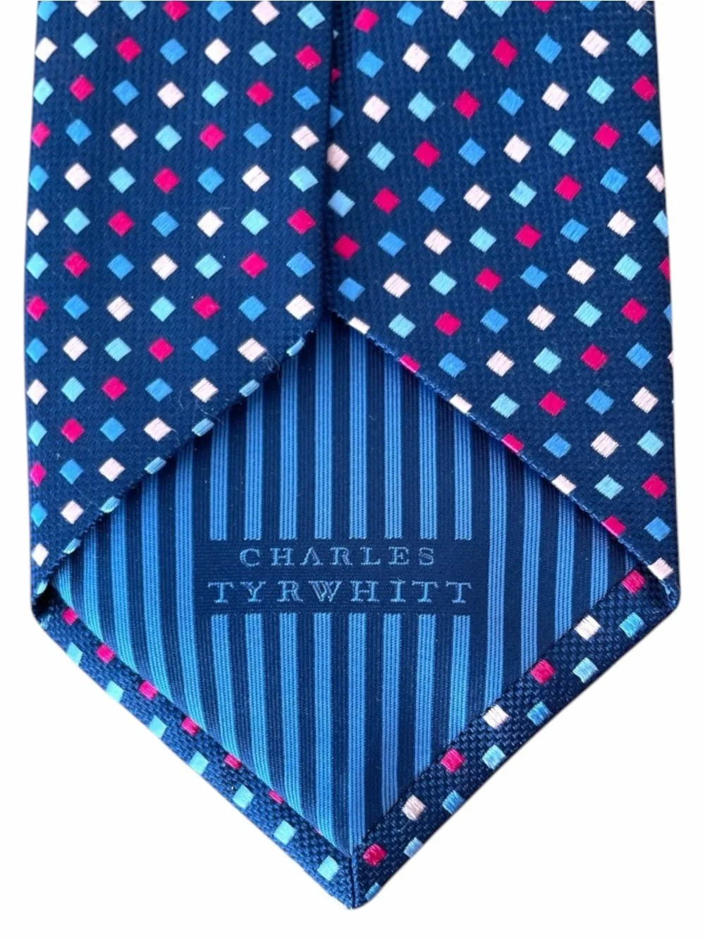 Charles Tyrwhitt Mens Navy Silk Geometric Foulard Pattern Dress Necktie Blue